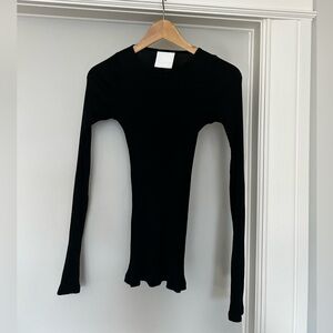 Paris Georgia 100% Silk Black Ribbed Tee, size XS/S